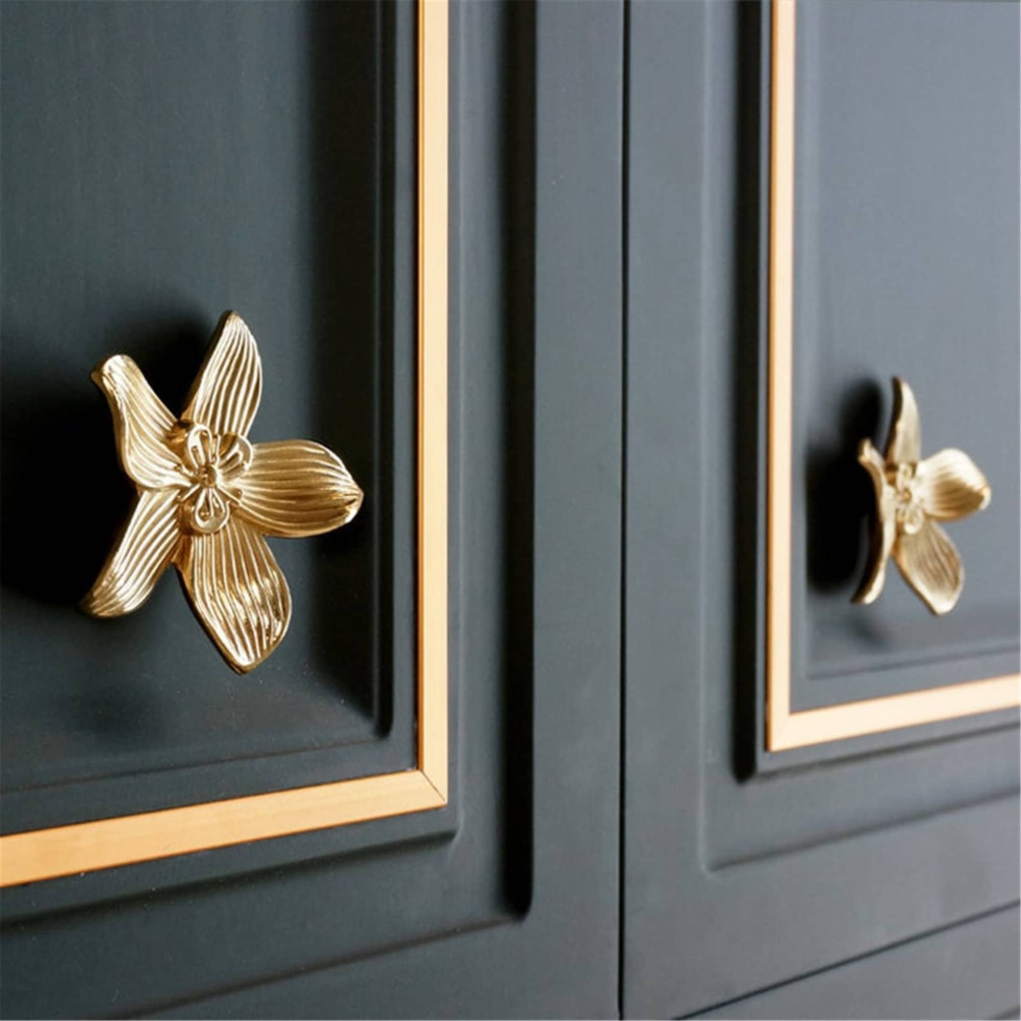 Brass Flower Knobs Kitchen Pulls Cabinet Knobs Handles Nordic