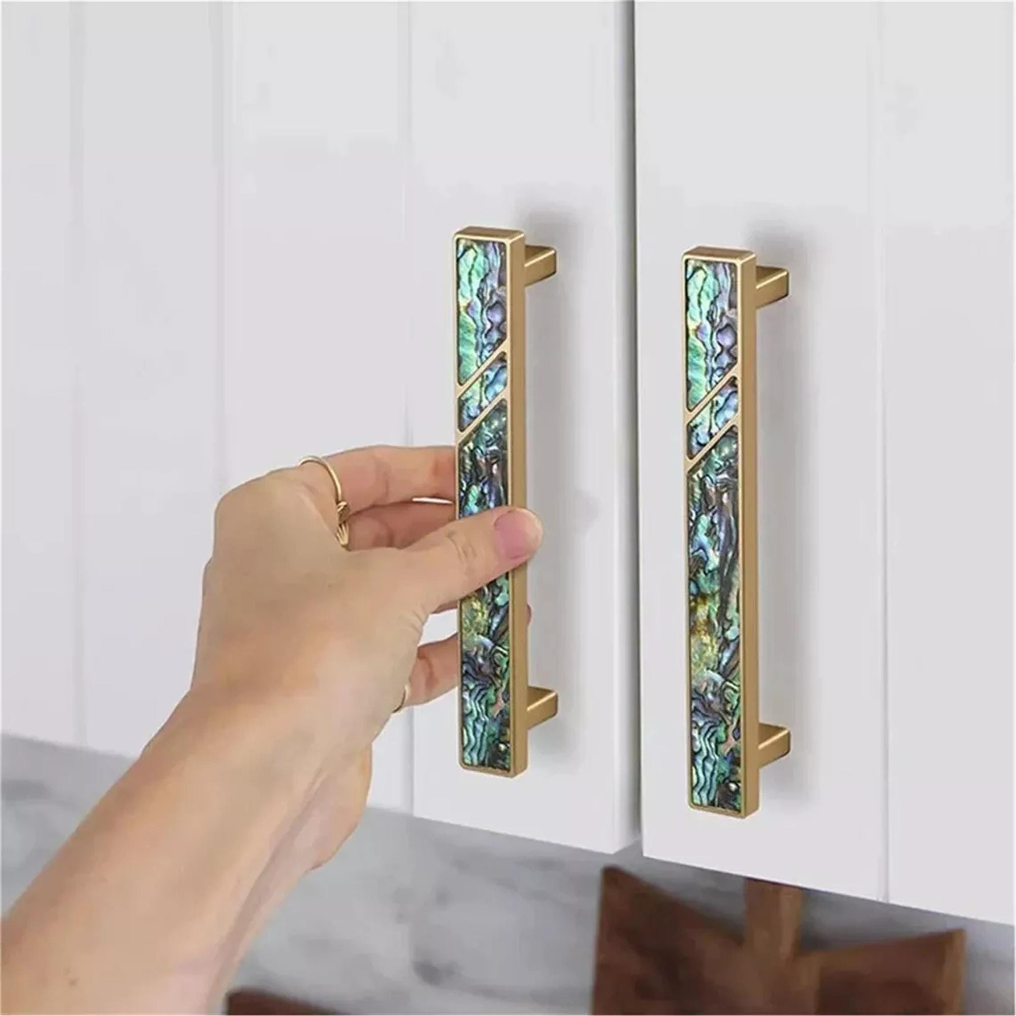 Natural Shell Cabinet Pull Knobs Luxury Brass Drawer Knobs Pulls Green ...