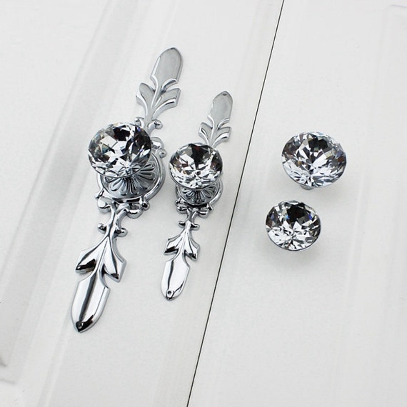 Drawer Pulls Crystal Pulls Handle Glass Dresser Knob Pull Silver Chrome Clear Crystal Decorative Pulls Drawer Pulls Cabinet knob image 1