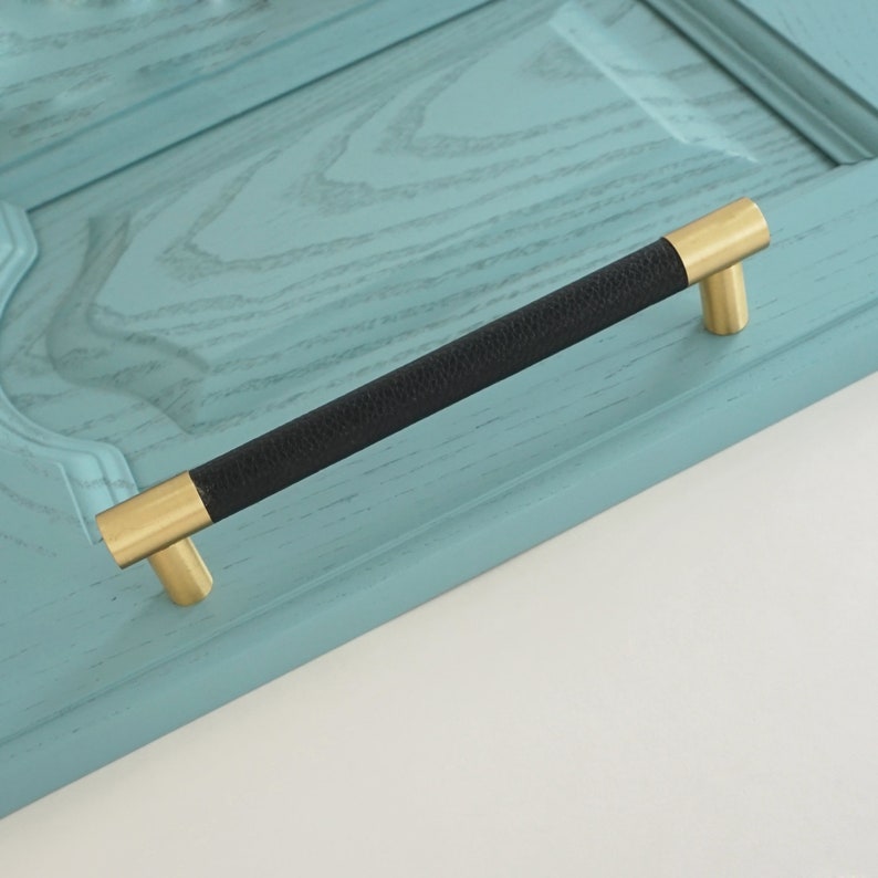 3 4 3.78 5 6.3 8.8 10 Black Leather Drawer Pulls Knobs Brass Kitchen Cabinet Door Handle Closet Wardrobe Handles Pulls Dresser Knobs