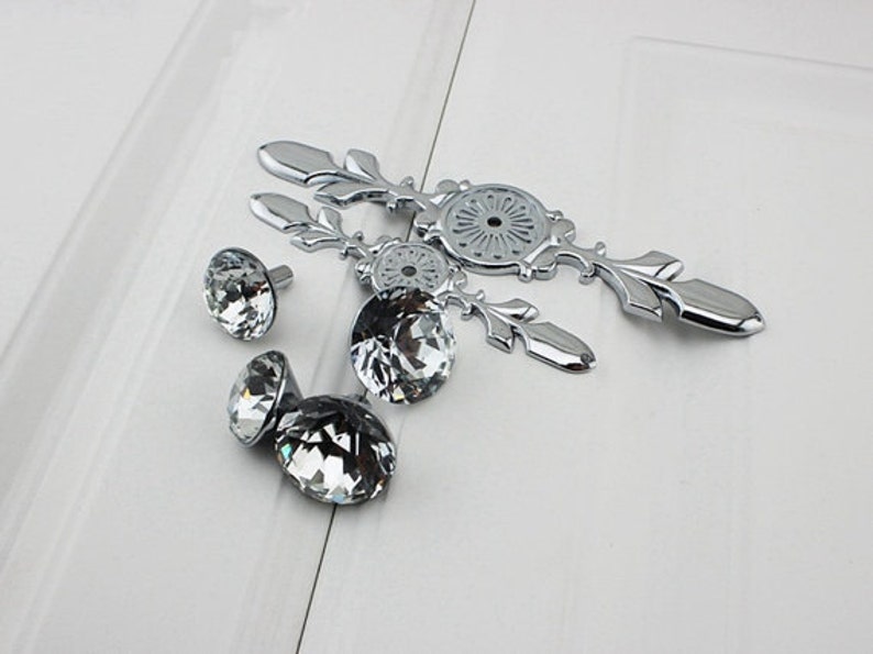 Drawer Pulls Crystal Pulls Handle Glass Dresser Knob Pull Silver Chrome Clear Crystal Decorative Pulls Drawer Pulls Cabinet knob image 5