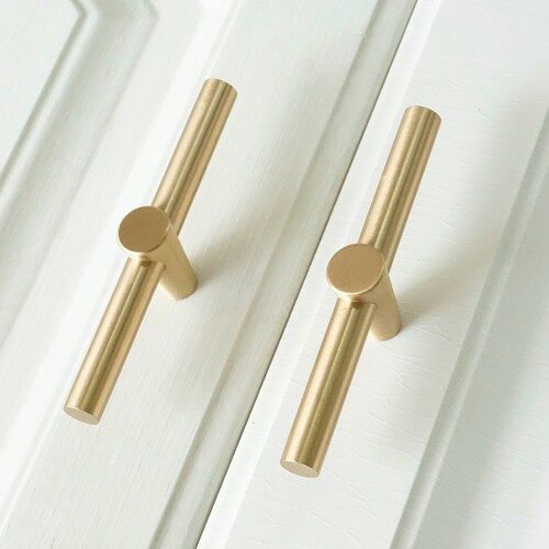 45mm Polished Brass Triangle Cabinet T-Bar Pull Handle Gold Kitchen Cupboard Door Drawer Wardrobe Furniture Replacement