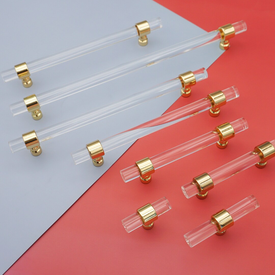 Gold Clear Lucite Drawer Pulls and Knobs Customsize Dresser Knobs Pulls