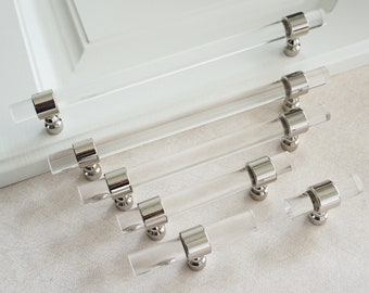 Custom  Dresser Pulls  knobs Drawer Handle Acrylic Clear Silver Dresser Pulls Kitchen Cabinet Handle Pull  Wardrobe Handles Closet Pulls