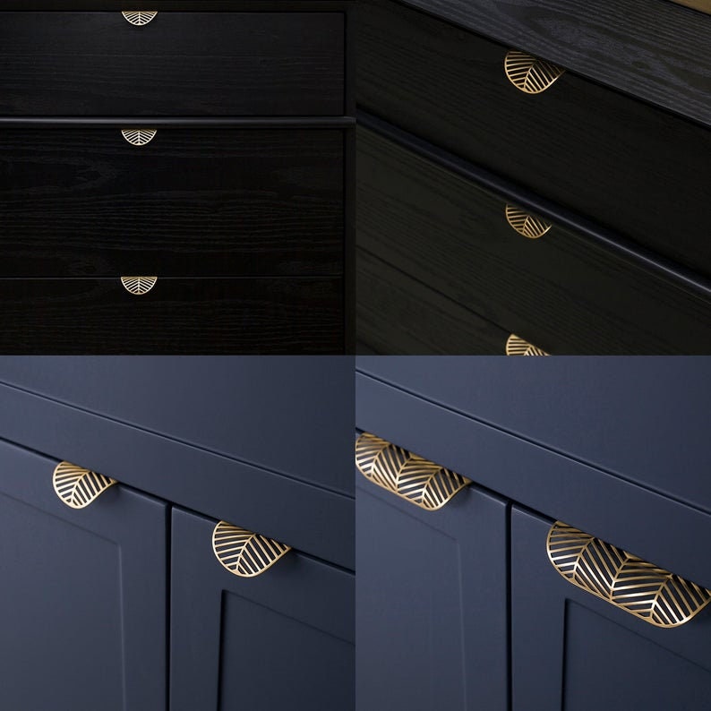 Brass Gold Leaf Design Cabinet Handles Invisible Drawer Pulls and knobs Cabinet Pulls, Wardrobe Pulls, Cupboard Pulls for homes image 5