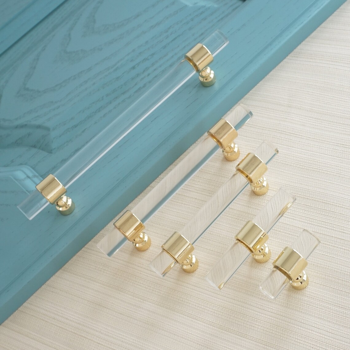 Customsize Acrylic Handles Pulls Gold Clear Lucite Etsy