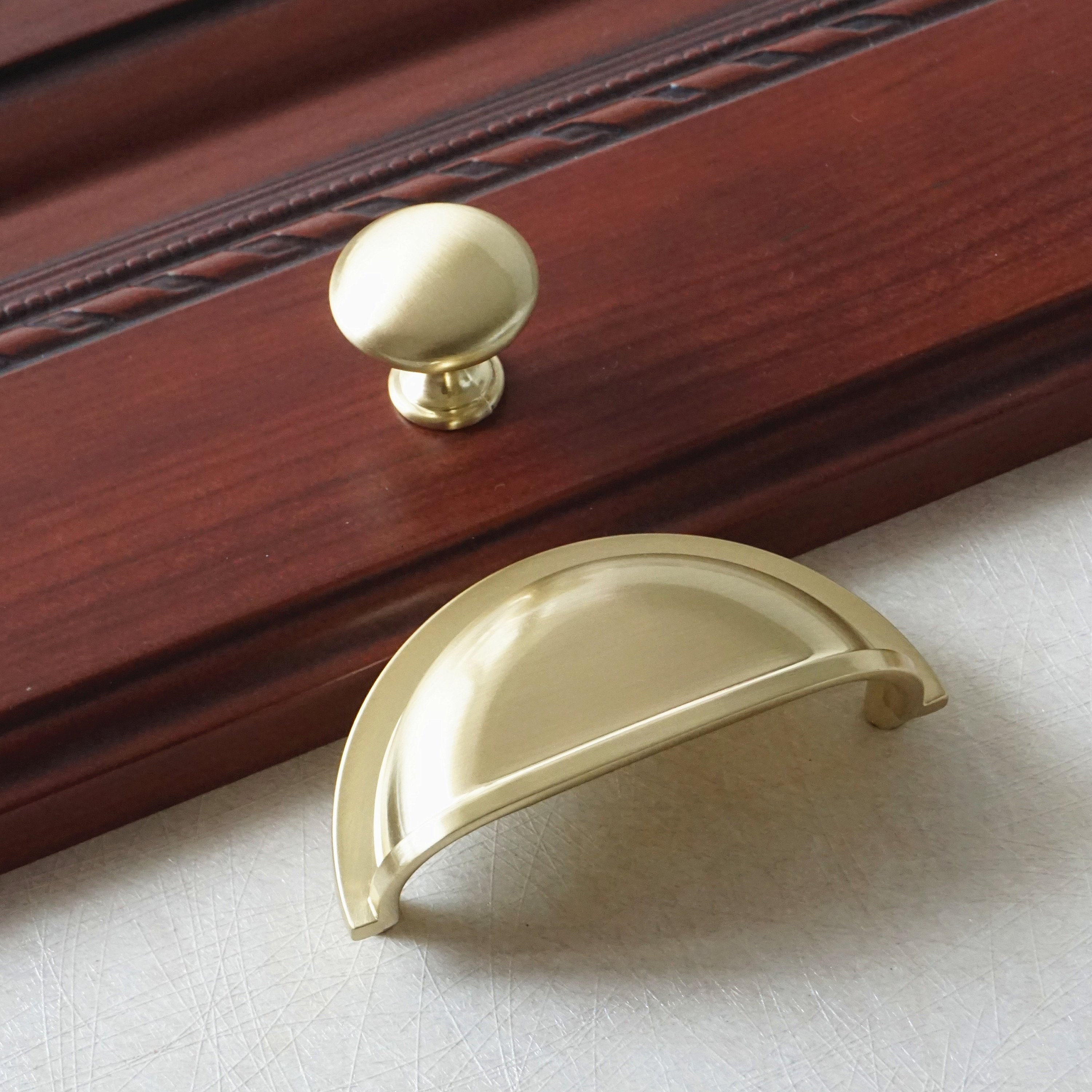 3'' Brushed Brass Gold Drawer Knobs Pull Handles Cup Etsy