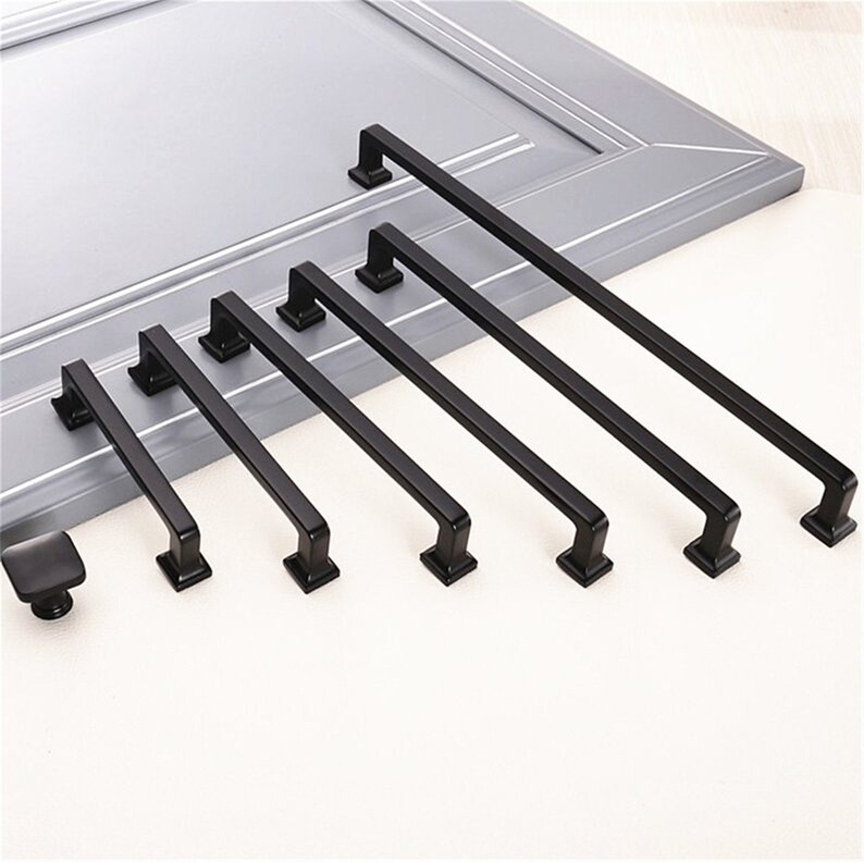 3.78 5 6.3 7.55/'/' 8.8 12.6 Black Cabinet Handles Brushed Steel Dresser Drawer Knobs Pulls Cupboard Handles Kitchen Pulls 224 320mm