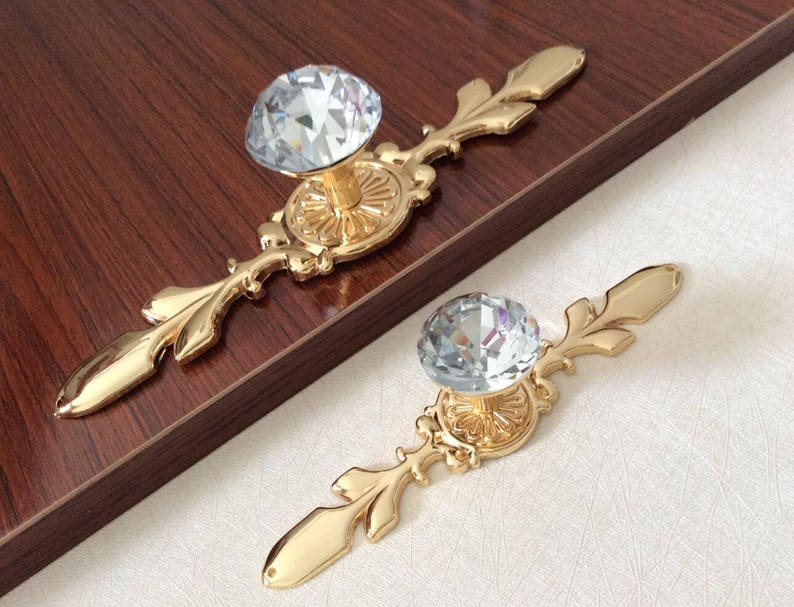 Gold Drawer Pulls Crystal Pulls Handle Glass Dresser Knob Etsy