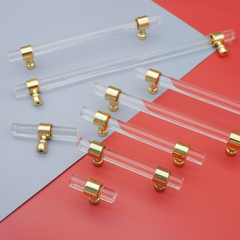 Gold Clear Lucite Drawer Pulls and Knobs Customsize Dresser Etsy