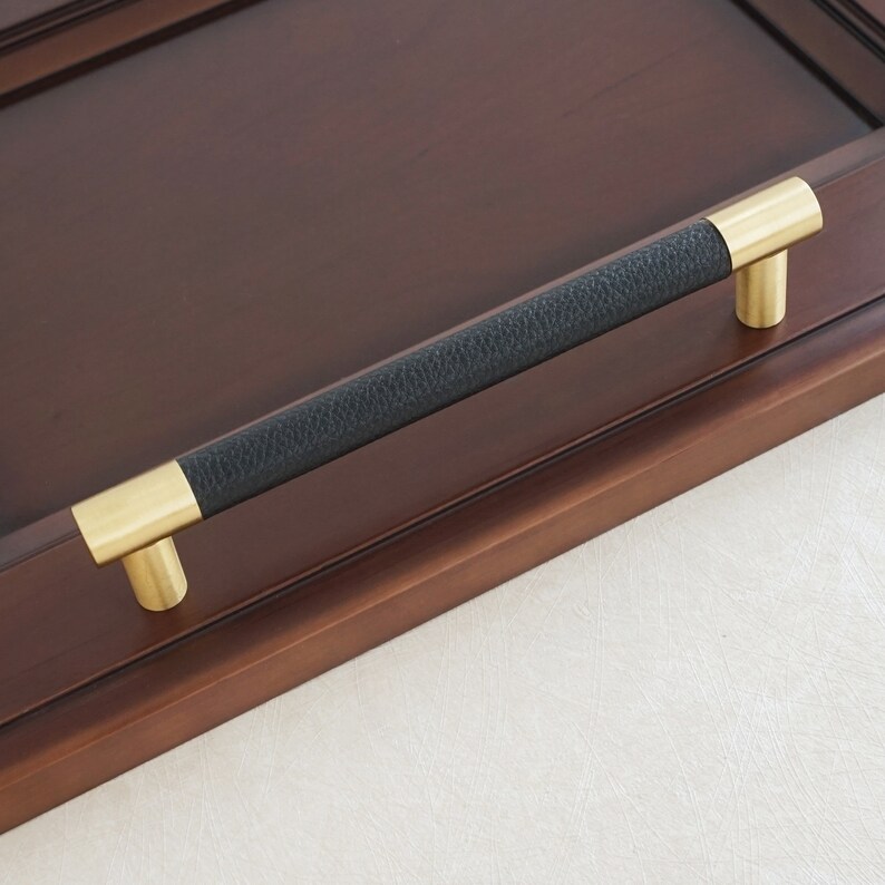 3 4 3.78 5 6.3 8.8 10 Black Leather Drawer Pulls Knobs Brass Kitchen Cabinet Door Handle Closet Wardrobe Handles Pulls Dresser Knobs