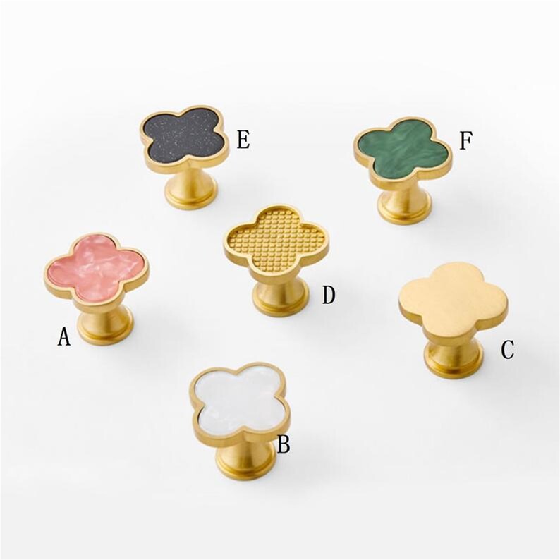 Modern Clover Brass Dresser Knob Pull Drawer Knobs Wardrobe Etsy
