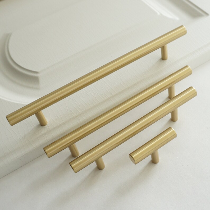 Brushed Brass Kitchen Pulls Handle Dresser Knobs Etsy