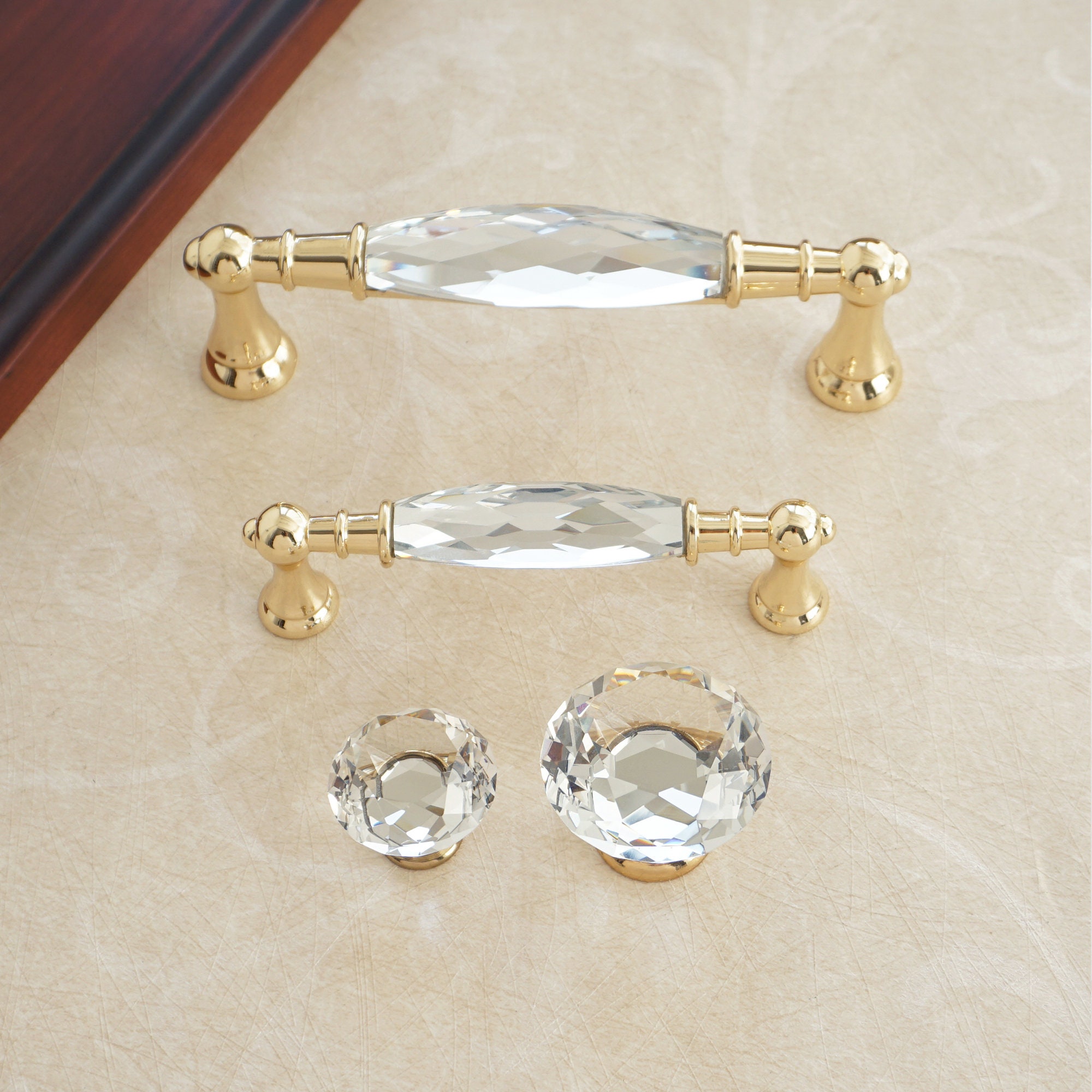 3.78 5.0 Glass Crystal Dresser Knobs Gold Clear Etsy