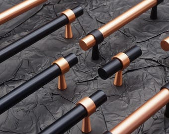 Zwart koperen knoppen trekt, messing kastdeur, roségouden ladegrepen, keukenbeslag