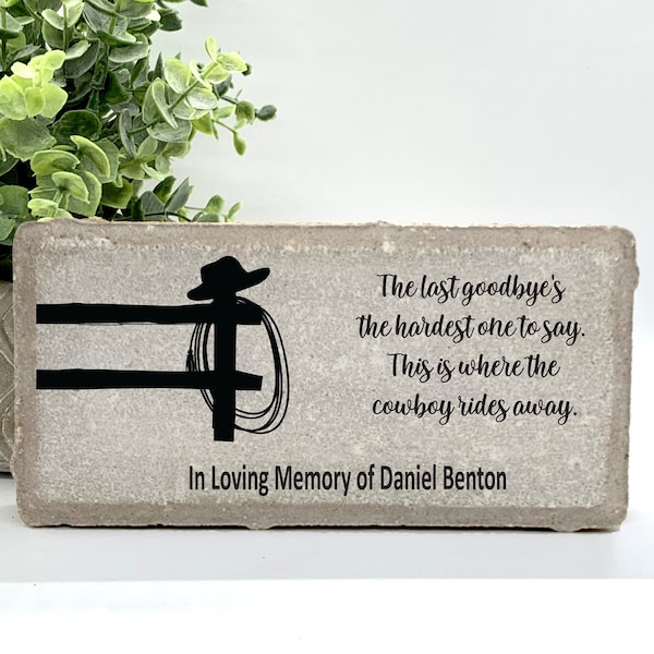 Memorial Stone - Sympathy Gift Bereavement Gift  Funeral Gift - Cowboy Memorial - Condolence Gift - Custom Memorial Gift - Cowboy hat fence