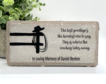 Memorial Stone - Sympathy Gift Bereavement Gift  Funeral Gift - Cowboy Memorial - Condolence Gift - Custom Memorial Gift - Cowboy hat fence