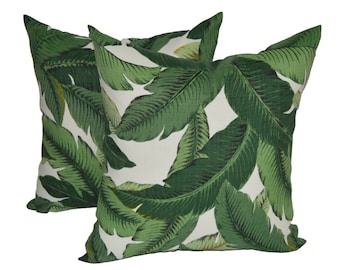 SET OF 2 ~  24" Square Pillows Made with Tommy Bahama Swaying Palms Fabric Aloe Green Tropical Palm Leaf Decorative Large Throw Pillows