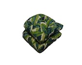 Set of 2 - Indoor Outdoor Wicker U-Shape Tufted Chair Seat Cushions Balmoral Opal Blue Green Tropical Palm Leaf 19 quot x 19 quot
