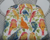 Indoor Outdoor 19 quot x quot 19 Tufted Wicker Style U - Shape Seat Chair Patio Cushion White Pink Blue Green Yellow Garden Bird Birdss