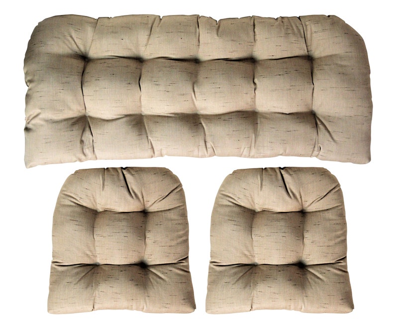 Outdoor Wicker Loveseat Settee 2 Chair Cushions Set Sunbrella Frequency Sand
