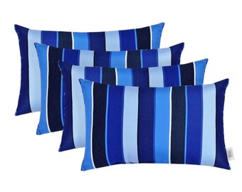 RSH Décor Set of 4 Indoor Outdoor Decorative Rectangle Lumbar Throw Pillows Sunbrella Cobalt Milano - Choose Size
