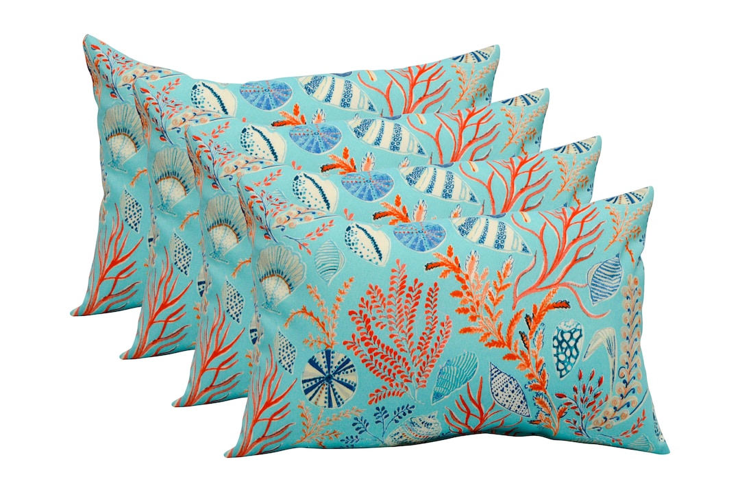 Set of 4 Outdoor Lumbar Rectangular Decorative Pillows Blue - Etsy