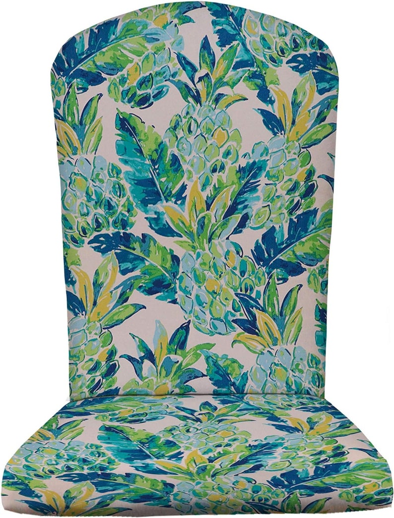 RSH Decor Foam 2 thick Adirondack Chair Cushion Outdoor, Vida Opal Blue Green Pineapple Lily Floral print image 1