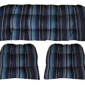 Outdoor Wicker Loveseat Settee & 2 Chair Cushions Set Sunbrella Stanton Lagoon