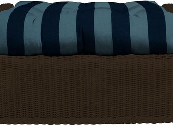 RSH Décor Tufted Ottoman Footstool Cushion for Wicker Rattan, Preview Capri Blue Stripe Striped, Choose Size (Cushion only*)