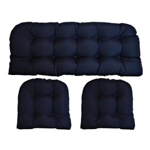 Sunbrella Canvas Navy 3 Piece Wicker Cushion Set - Indoor/Outdoor Wicker Loveseat Settee & 2 Matching Chair Cushions - Choose Size