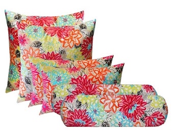 RSH Decor Indoor / Outdoor - Set Of 6 Pillows (2) 17" or 20" Square Throw Pillows, (2) 20x12 Lumbars, (2) 20x6 Neckrolls - Choose Pattern