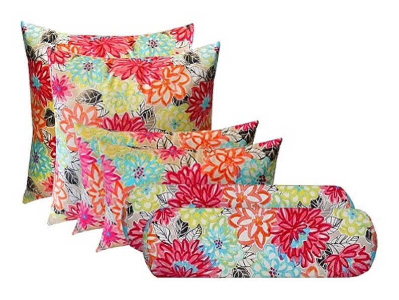 RSH Decor Indoor / Outdoor Set Of 6 Pillows 2 17 or 20 Square Throw Pillows, 2 20x12 Lumbars, 2 20x6 Neckrolls Choose Pattern image 1