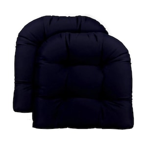 Set of 2 ~ LARGE 22&quot; X 22&quot; Universal Tufted U-Shape Cushion for Wicker Seat ~ Indoor / Outdoor ~ Solid Navy / Dark Blue