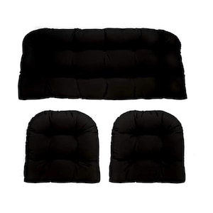 Black Outdoor Cushions for LARGE Wicker Loveseat Settee & 2 Matching Chair Cushions ~ 3 Piece Cushion Set, 44&quot;x 22&quot; loveseat, 22&quot;x22&quot; seats