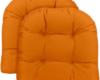 RSH DECOR Set of 2 Wicker Style U-Shape Chair Tufted Cushion ~ Orange Solid