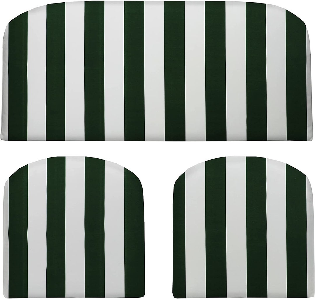 FOAM Hunter Green White Stripe Outdoor Fabric Cushions for Wicker Loveseat 2 Matching Chair Cushions 3 Piece Set 41 X 19 19x19 Etsy Canada