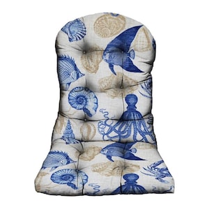 RSH Decor Tufted Adirondack Chair Cushion Outdoor, Blue Tan Fish and Crab Coastal Print