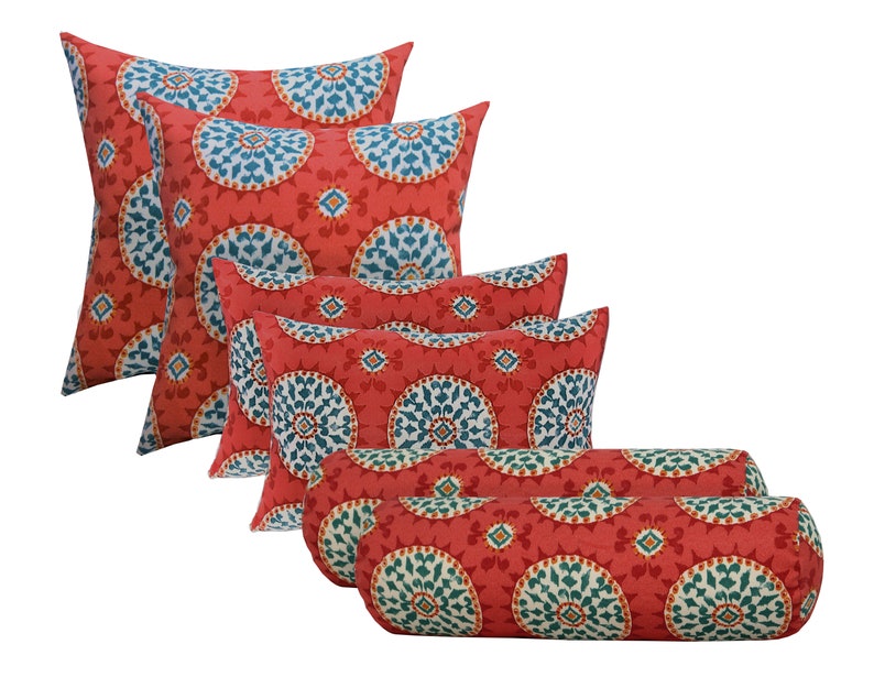 RSH Decor Indoor / Outdoor Set Of 6 Pillows 2 17 or 20 Square Throw Pillows, 2 20x12 Lumbars, 2 20x6 Neckrolls Choose Pattern image 5