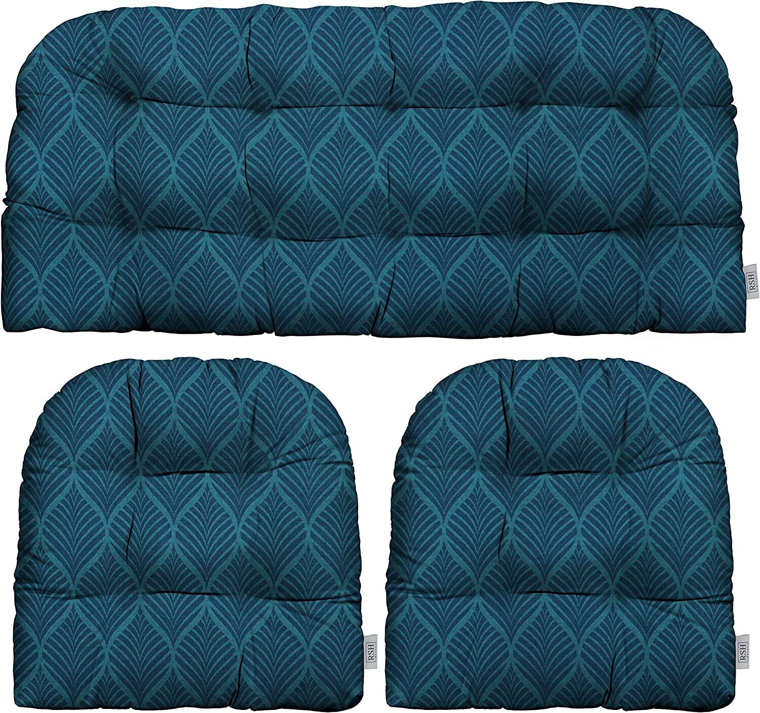 RSH Decor 3 Pc Tufted Wicker Cushion Set 1 Loveseat 2 U shape Choose Size Fenbrook Blue Abstract Etsy