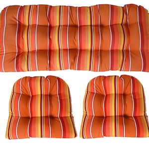 Sunbrella Dolce Mango  3 Piece Wicker Cushion Set - Indoor / Outdoor Wicker Loveseat Settee & 2 Matching Chair Cushions - Choose Size