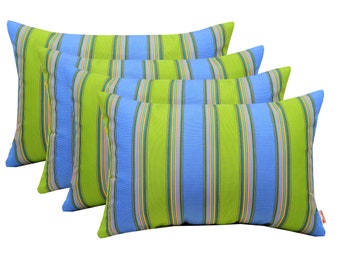 RSH Décor Set of 4 Indoor Outdoor Decorative Rectangle Lumbar Throw Pillows Sunbrella Bravada Limelite- Choose Size