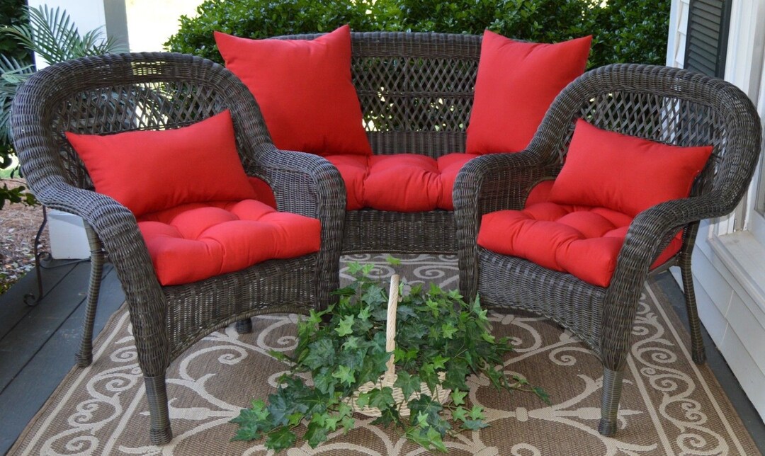 Solid Red Outdoor Wicker Cushion Pillow 7 Pc. Set CUSHIONS ONLY