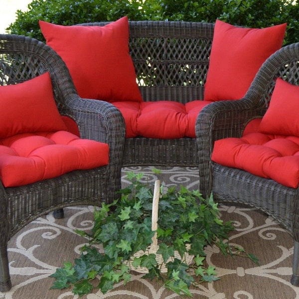 Solid Red Outdoor Wicker Cushion Pillow 7 pc. set (CUSHIONS ONLY, Furniture not included**), sizes: loveseat 41" l x 19", U shape 19" x 19"