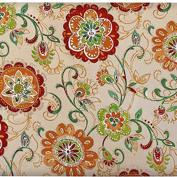 FOAM Indoor Outdoor Cushion for Wicker Loveseat Bench Settee Cushion. Fanfare Sonoma Cream Red Orange Green Floral Scroll  41" l X 19" X 3"