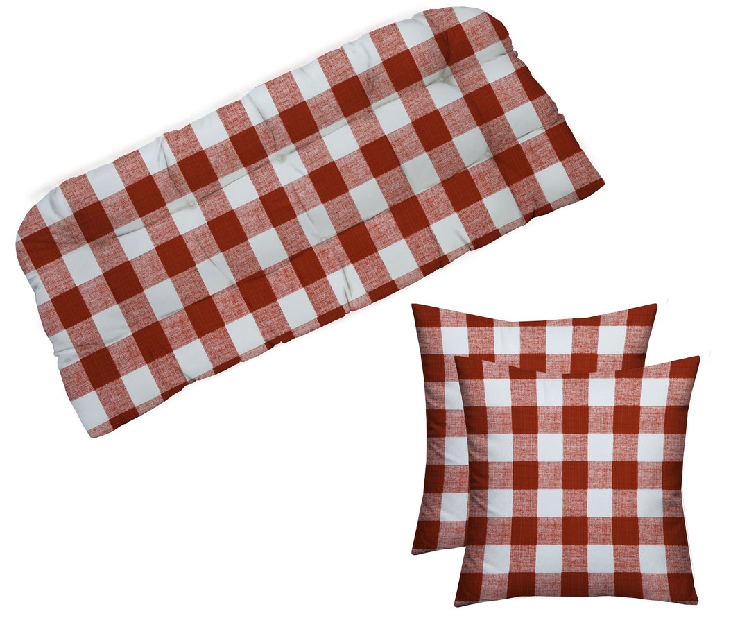 RSH Decor Red Buffalo Plaid Gingham Outdoor Wicker Loveseat Cushion ...
