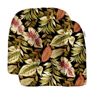 Set of 2 ~ Universal Tufted U-Shape Cushion for Wicker Seat ~ In / Outdoor ~ Twilight Black Green Burgundy Tropical Palm Leaf