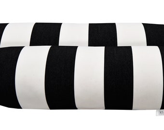 RSH Décor Set of 2 Indoor Outdoor Decorative Bolster Neckroll Throw Pillows Sunbrella Cabana Classic Black White Stripe - Choose Size