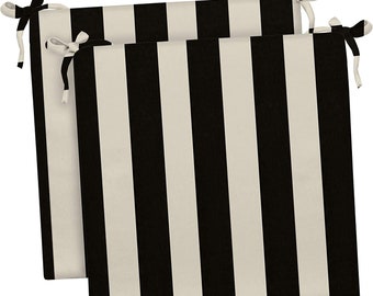 Set of 2 ~ Outdoor Chair Seat Cushions with Ties for Patio Chair 2" or 3" Poly Foam - Black and White Stripe ~ Choose Size