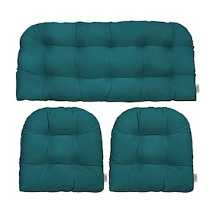 Sunbrella Spectrum Peacock 3 Piece Wicker Cushion Set - Indoor/Outdoor Wicker Loveseat Settee & 2 Matching Chair Cushions - Choose Size